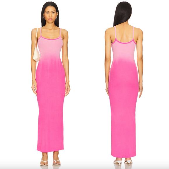 COTTON CITIZEN | The Verona Spaghetti Maxi Dress in Cerise Cast Pink Ombre Rib M - Picture 1 of 13